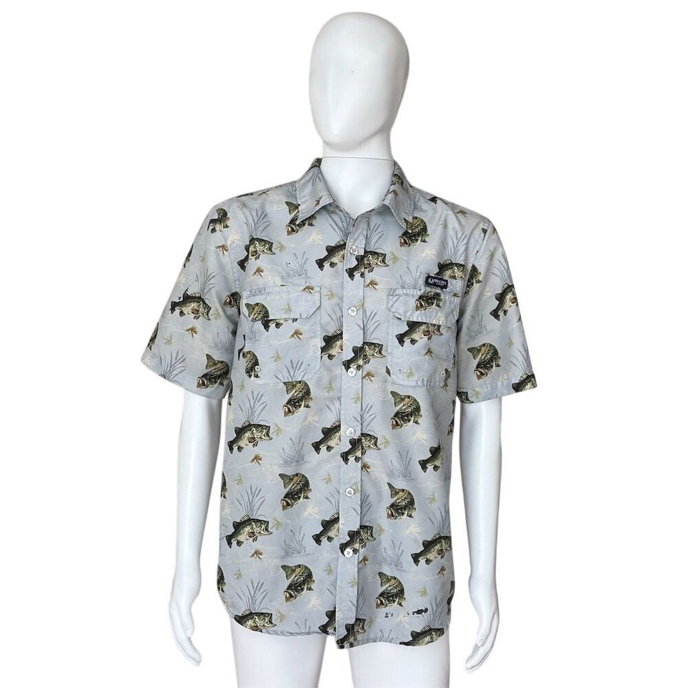 Realtree Fishing Men's Gray Fish Print Button-Up Shirt Size L - Picture 4 of 7